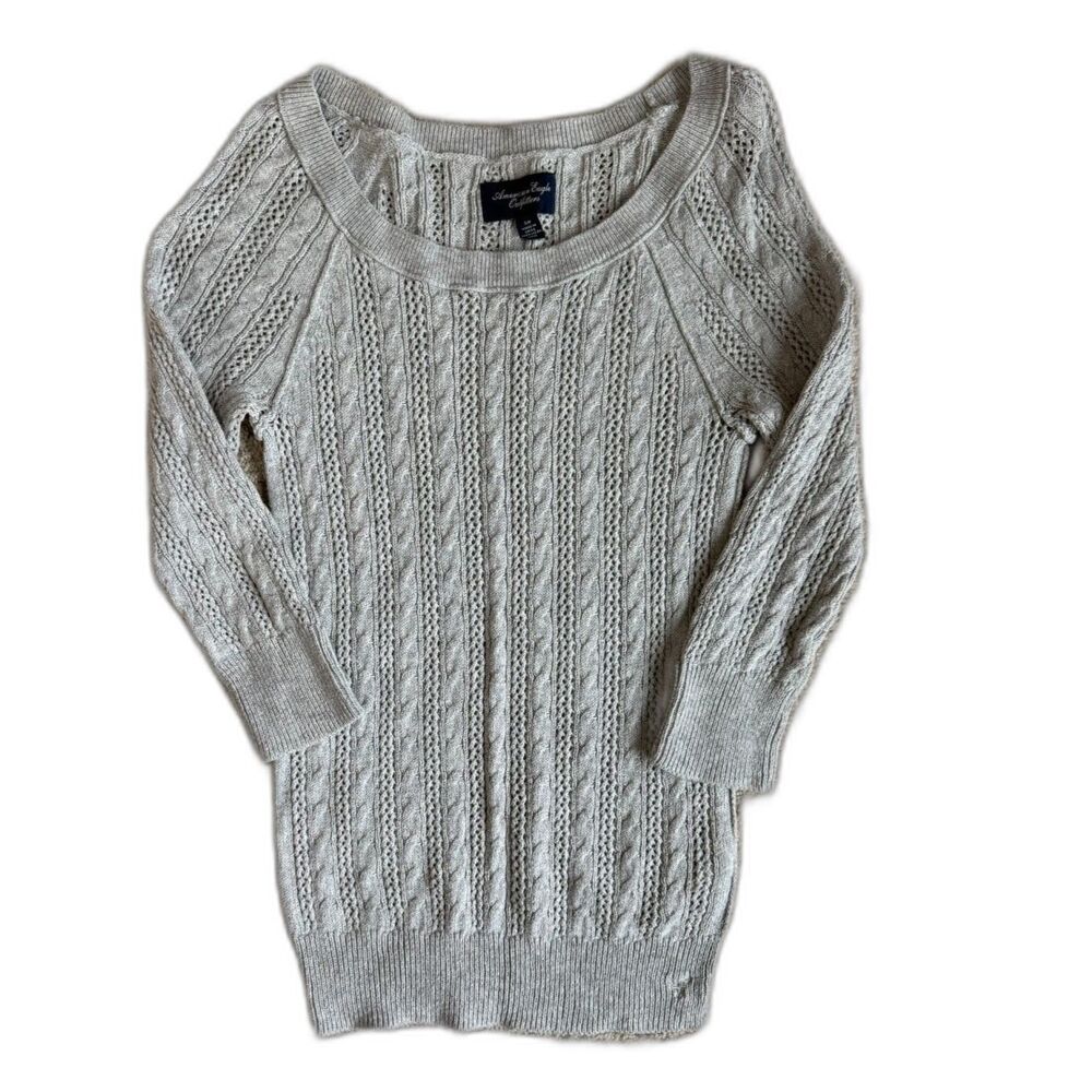 American Eagle Womens Small Gray Knit Pullover Sweater Long Sleeve Top